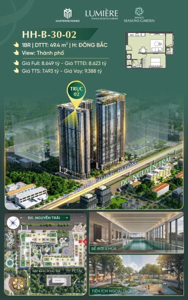 💎 75,7m² Hướng Đông Nam – Lựa Chọn Được Ưa Chuộng Tại Lumière Hanoi Seasons Garden